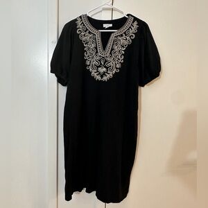 J. Jill Black Dress with White Embroidery
